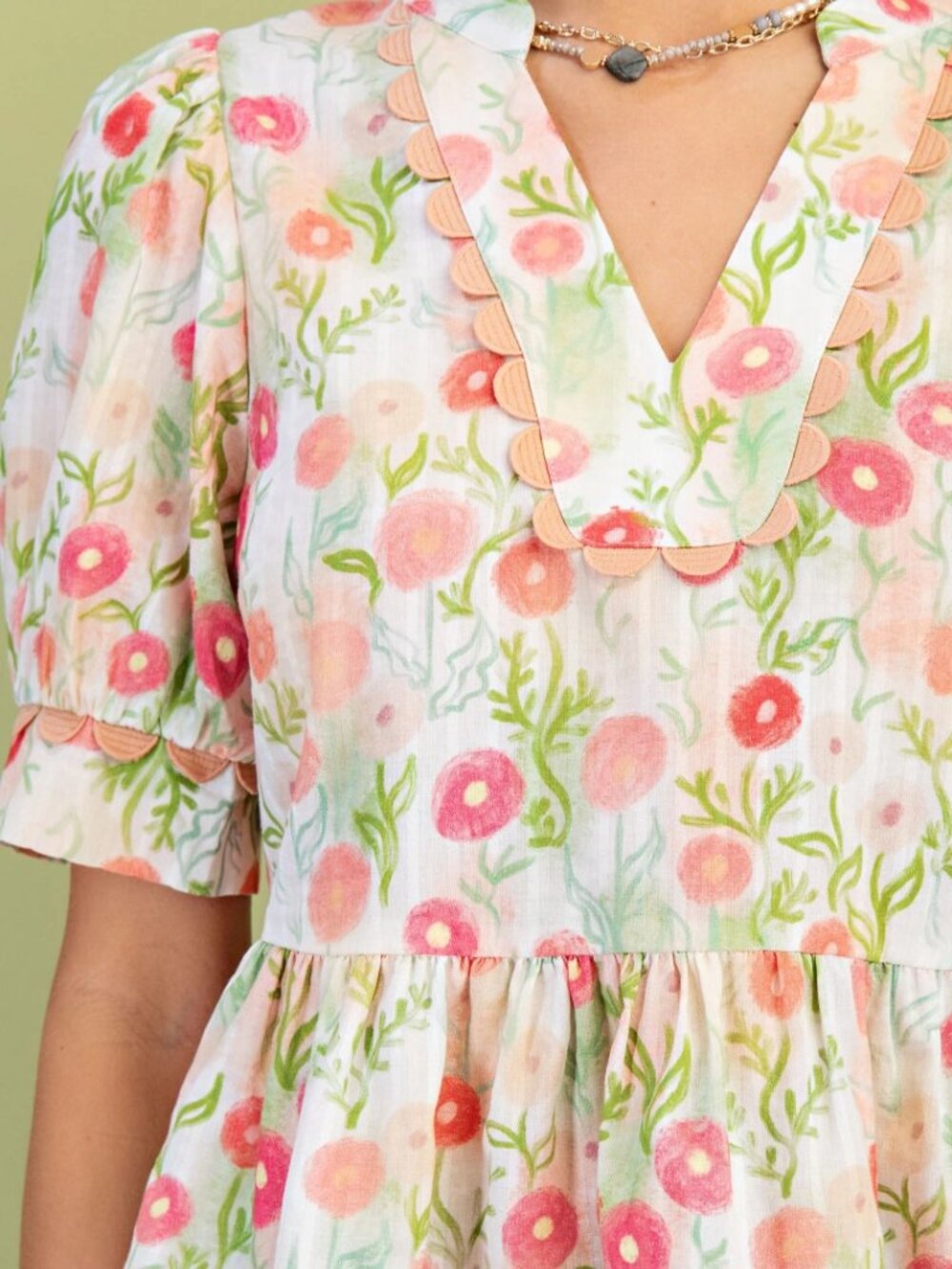 Floral Pullover Babydoll Top with ric rac - Picture 2 of 4